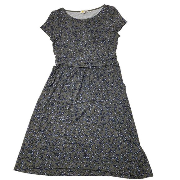 Boden Amelie Jersey Stretch Knit Dress Green Leopard Print Women's Sz 6R Pockets - Picture 1 of 16